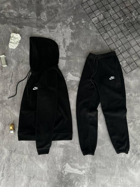 Мужской зимний спортивный костюм Nike черный Комплект Найк плюшевый Худи Штаны Моло-89-01 фото