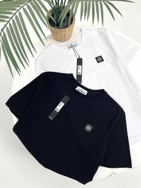 Чоловіча футболка Stone Island біла з патчем бавовняна Стон Айленд Гла-215 фото