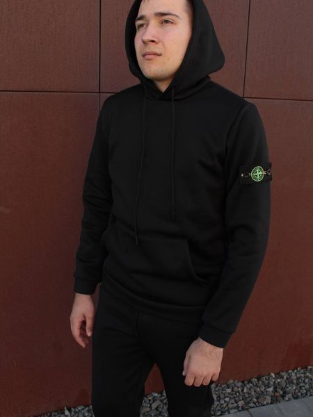 Чоловічий зимовий худий Stone Island з патчем чорний Кофта з капюшоном Стон Айленд Hot-33 фото