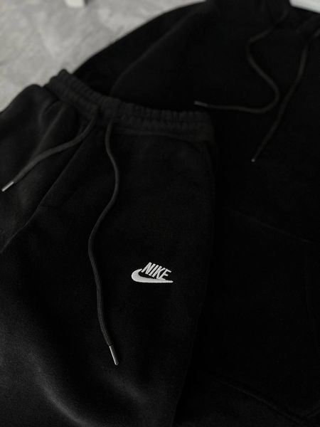 Мужской зимний спортивный костюм Nike черный Комплект Найк плюшевый Худи Штаны Моло-89-01 фото