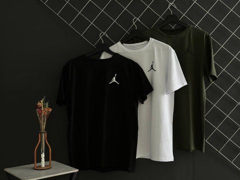Мужская футболка Jordan 3шт черная хаки белая хлопковая Тенниска Джордан Rap-RD183/RD184/RD185 фото