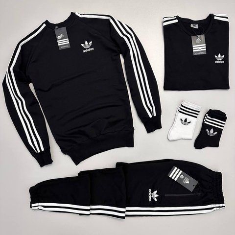 Мужской костюм Adidas 3в1 черный Комплект Адидас Свитшот Штаны Футболка Мой-147 фото