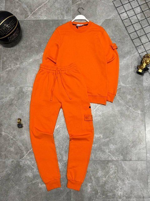 Мужской спортивный костюм Stone Island оранжевый с патчем Комплект Стон Айленд Свитшот Штаны моло-Sto61 фото
