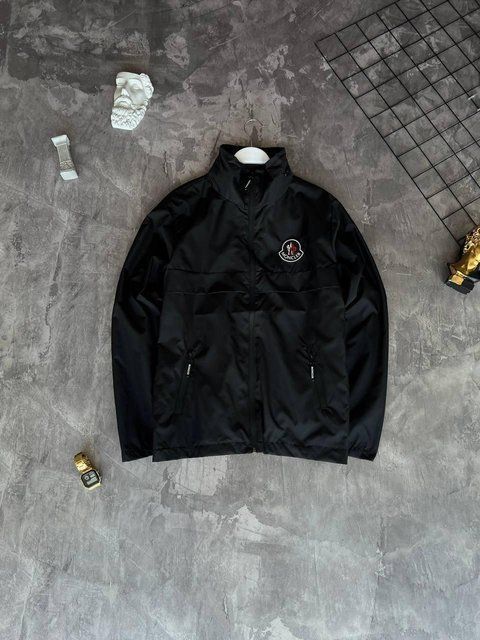 Мужская ветровка Moncler с капюшоном черная Куртка Монклер из плащевки демисезонная Моло-MNC-1 фото