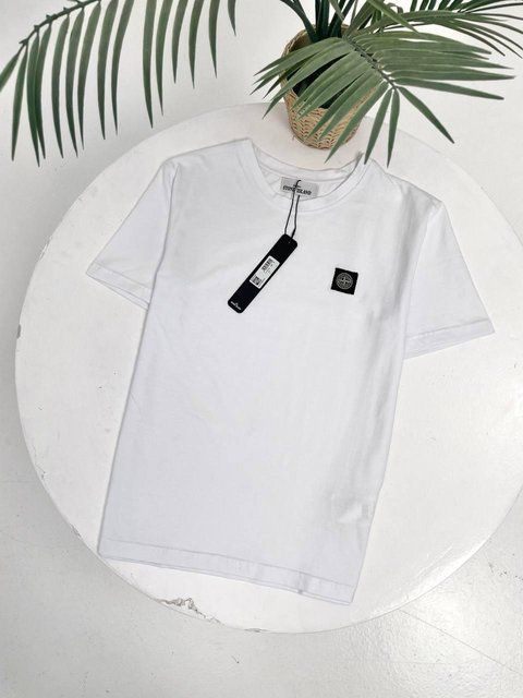 Чоловіча футболка Stone Island біла з патчем бавовняна Стон Айленд Гла-215 фото