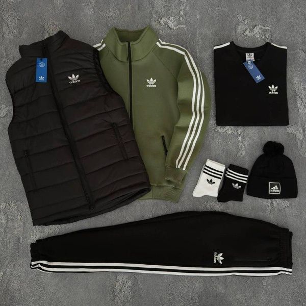 Мужской зимний спортивный костюм Adidas зеленый Набор Адидас Костюм Жилет Шапка Футболка без капюшона Хар-693 фото
