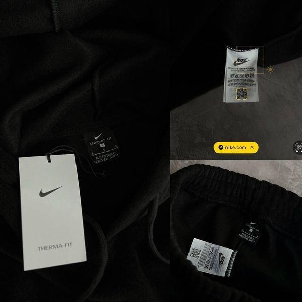Мужской зимний спортивный костюм Nike черный Комплект Найк плюшевый Худи Штаны Моло-89-01 фото