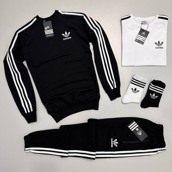 Мужской костюм Adidas 3в1 черный Комплект Адидас Свитшот Штаны Футболка Мой-147 фото
