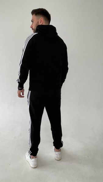 Чоловічий спортивний костюм Adidas чорний Комплект Адідас Кофта на змійці з капюшоном Штани Univer-108 фото