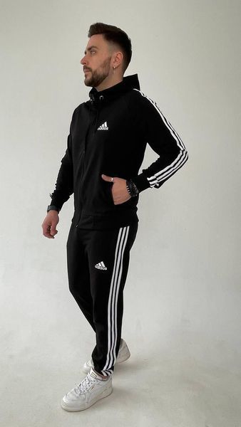 Чоловічий спортивний костюм Adidas чорний Комплект Адідас Кофта на змійці з капюшоном Штани Univer-108 фото