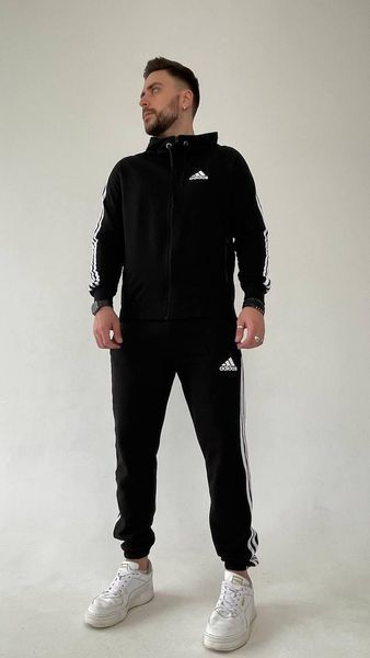 Чоловічий спортивний костюм Adidas чорний Комплект Адідас Кофта на змійці з капюшоном Штани Univer-108 фото