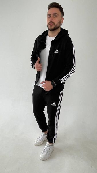 Чоловічий спортивний костюм Adidas чорний Комплект Адідас Кофта на змійці з капюшоном Штани Univer-108 фото