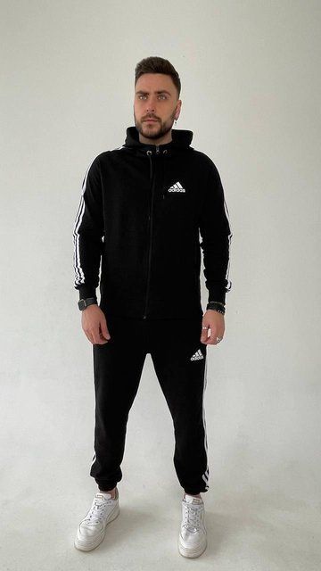 Мужской спортивный костюм Adidas черный Комплект Адидас Кофта на змейке с капюшоном Штаны Univer-108 фото