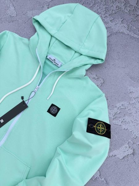 Чоловіча кофта Stone Island бірюзовий Зіп худі Стон Айленд на блискавці з патчем Хар-754 фото