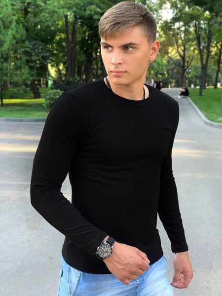 Чоловічий лонгслів однотонний чорний Кофта з довгим рукавом Intr-1597236115 фото