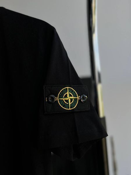 Чоловічий літній костюм Футболка Шорти Stone Island чорний з патчем Стон Айленд Моло-67-13 фото