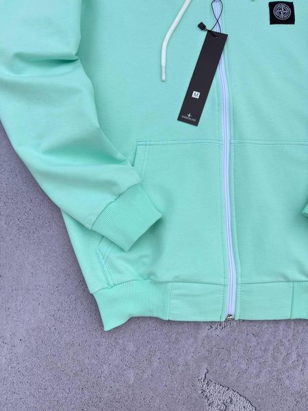 Чоловіча кофта Stone Island бірюзовий Зіп худі Стон Айленд на блискавці з патчем Хар-754 фото