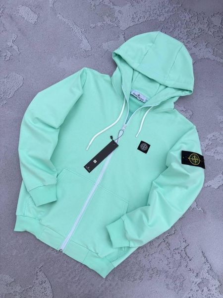 Чоловіча кофта Stone Island бірюзовий Зіп худі Стон Айленд на блискавці з патчем Хар-754 фото