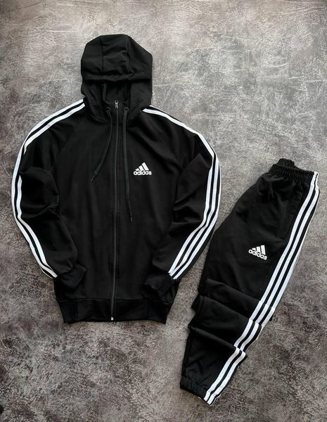Чоловічий спортивний костюм Adidas чорний Комплект Адідас Кофта на змійці з капюшоном Штани Univer-108 фото