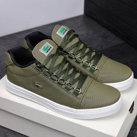 Мужские кроссовки Lacoste хаки кожаные Кеды Лакост Arm-LK002 фото