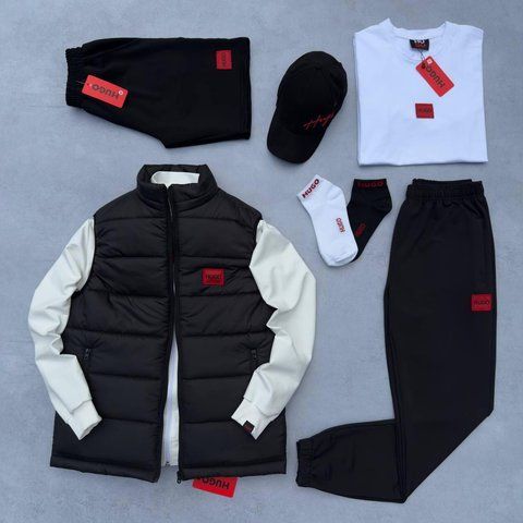 Мужской спортивный костюм Hugo Boss 8в1 белый Комплект Хьюго Босс Костюм Жилетка Футболка Шорты Кепка Хар-636 фото
