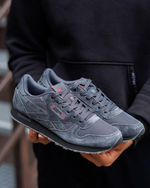 Мужские кроссовки Reebok Classic Leather серые Pow-RB043 (коп1) фото