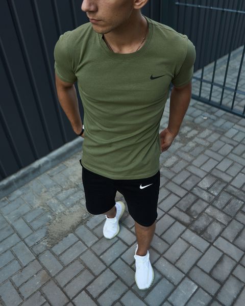 Мужской летний костюм Nike Футболка Шорты хаки с черным комплект Найк Intr-9063212325 фото
