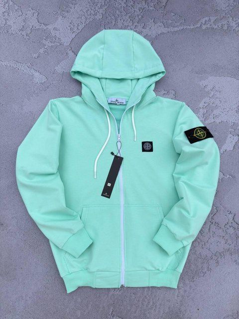 Мужская кофта Stone Island бирюзовый Зип худи Стон Айленд на молнии с патчем Хар-754 фото