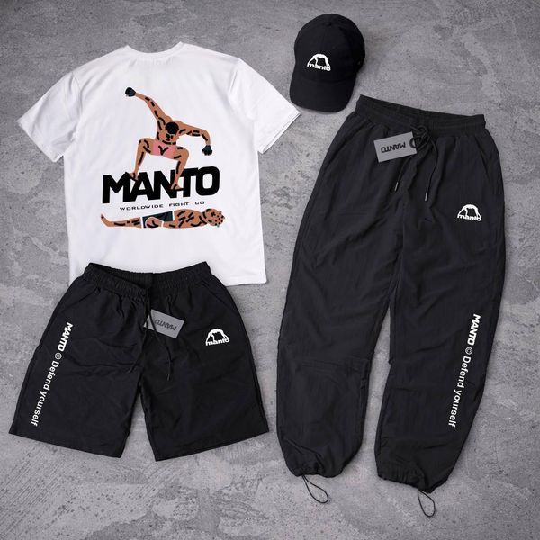 Мужской летний костюм Manto Stomp Футболка Штаны Шорты Кепка черный Комплект Манто Ads-316 фото
