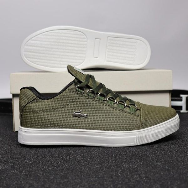 Мужские кроссовки Lacoste хаки кожаные Кеды Лакост Arm-LK002 фото
