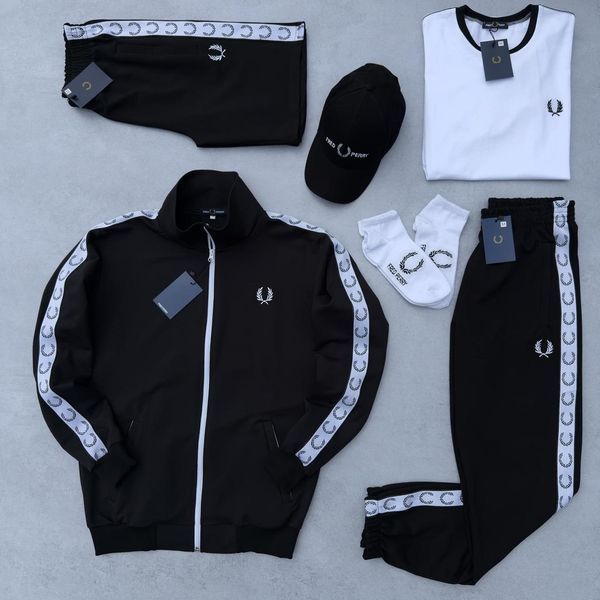 Чоловічий набір Fred Perry 6в1 чорний Набор Фред Перрі Кофта Штани Шорти Футболка Кепка Хар-623 фото