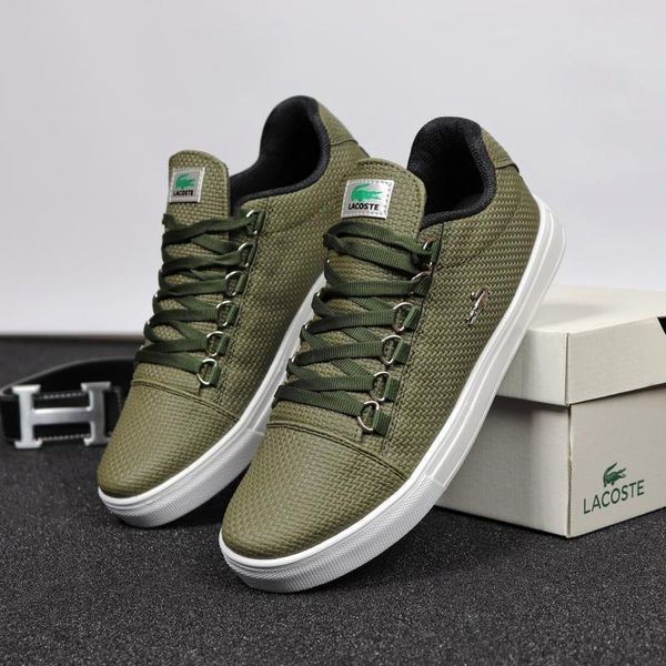 Мужские кроссовки Lacoste хаки кожаные Кеды Лакост Arm-LK002 фото