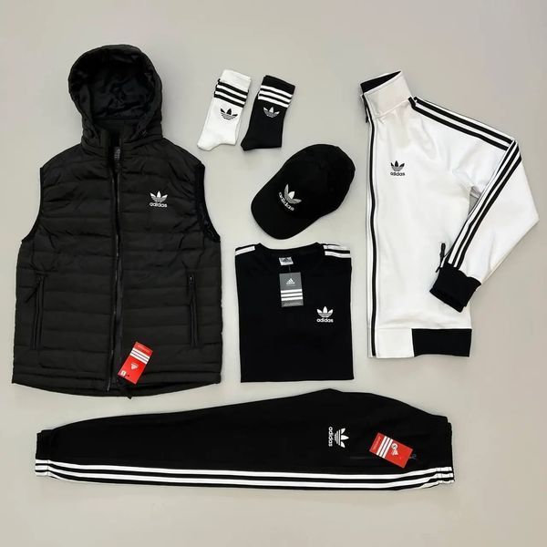 Мужской костюм Adidas 6в1 черный Комплект Адидас Жилетка Кофта Штаны Футболка Мой-52 фото