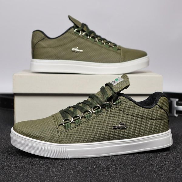 Мужские кроссовки Lacoste хаки кожаные Кеды Лакост Arm-LK002 фото
