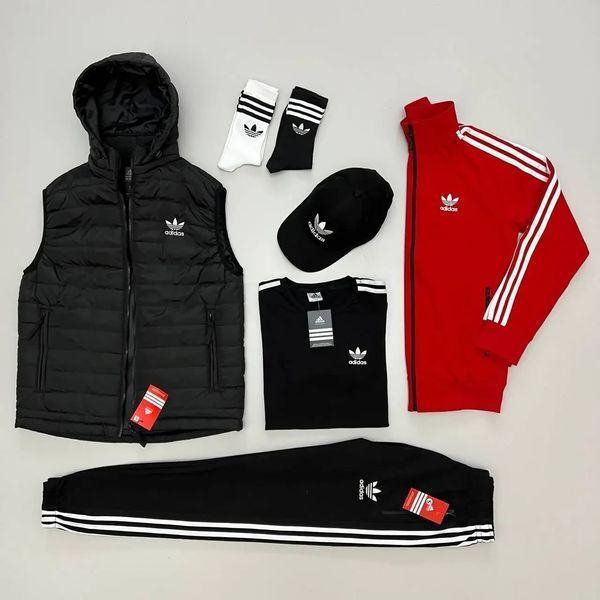 Мужской костюм Adidas 6в1 черный Комплект Адидас Жилетка Кофта Штаны Футболка Мой-52 фото