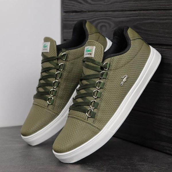 Мужские кроссовки Lacoste хаки кожаные Кеды Лакост Arm-LK002 фото