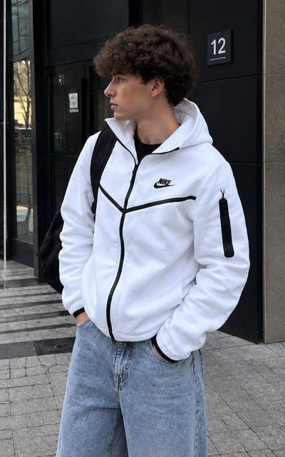 Чоловіча демісезонна кофта зіп-худі Nike Tech Fleece біла Dej-3 фото