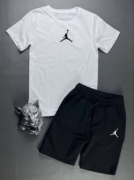 Мужской летний костюм Футболка Шорты Jordan бежевый с черным Комплект Джордан Ow-232 фото