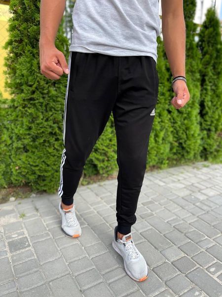 Мужские спортивные штаны Adidas с лампасами черные Брюки Адидас на манжетах Мой-93/Хар 3 фото