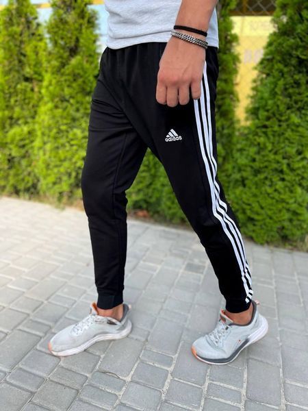 Мужские спортивные штаны Adidas с лампасами черные Брюки Адидас на манжетах Мой-93/Хар 3 фото