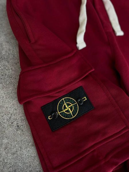 Мужской летний костюм Футболка Шорты Stone Island белый с бордовым Стон Айленд Моло-67-10 фото