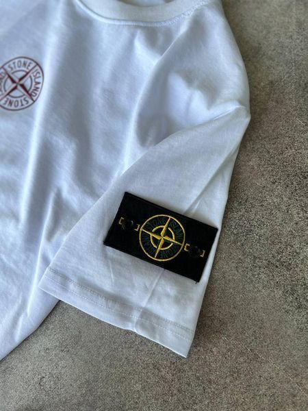 Мужской летний костюм Футболка Шорты Stone Island белый с бордовым Стон Айленд Моло-67-10 фото
