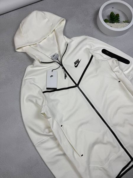 Чоловіча демісезонна кофта зіп-худі Nike Tech Fleece біла Dej-3 фото
