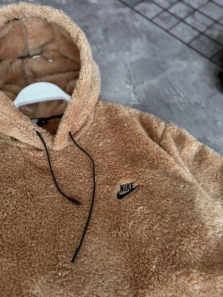Чоловіче зимове худі Nike плюшеве коричневе Кофта тедді Найк з капюшоном Моло-85KK фото