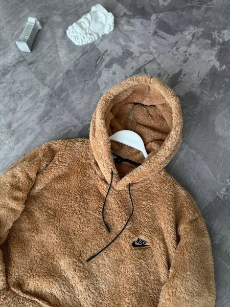 Чоловіче зимове худі Nike плюшеве коричневе Кофта тедді Найк з капюшоном Моло-85KK фото
