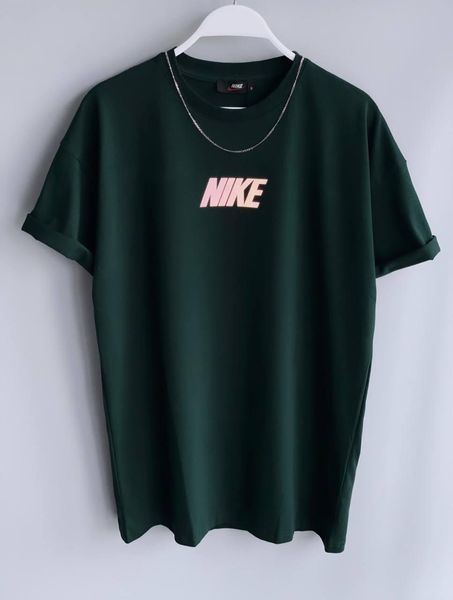 Чоловіча оверсайз футболка Nike зелена Найк з рефлективним лого Моло-4085 фото