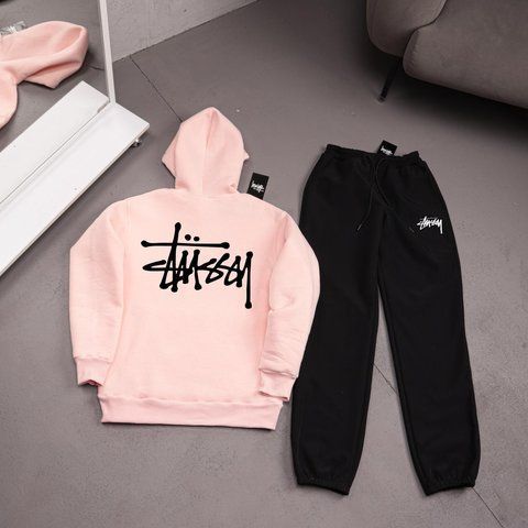 Мужской зимний спортивный костюм Stussy бежевый Комплект Стусси Худи Штаны плащевка Ads-536 фото