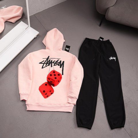 Мужской зимний спортивный костюм Stussy бежевый Комплект Стусси Худи Штаны плащевка Ads-544 фото