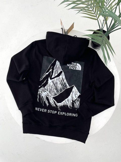Мужское зимнее худи The North Face на микрофлисе черное Кофта ТНФ с капюшоном Гла-145 фото