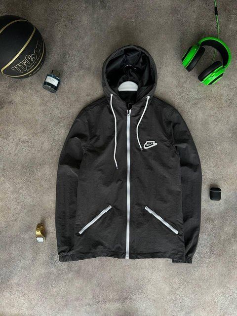 Мужская ветровка Nike темно-серая с белым Куртка Найк из плащевки Моло-TS24 фото